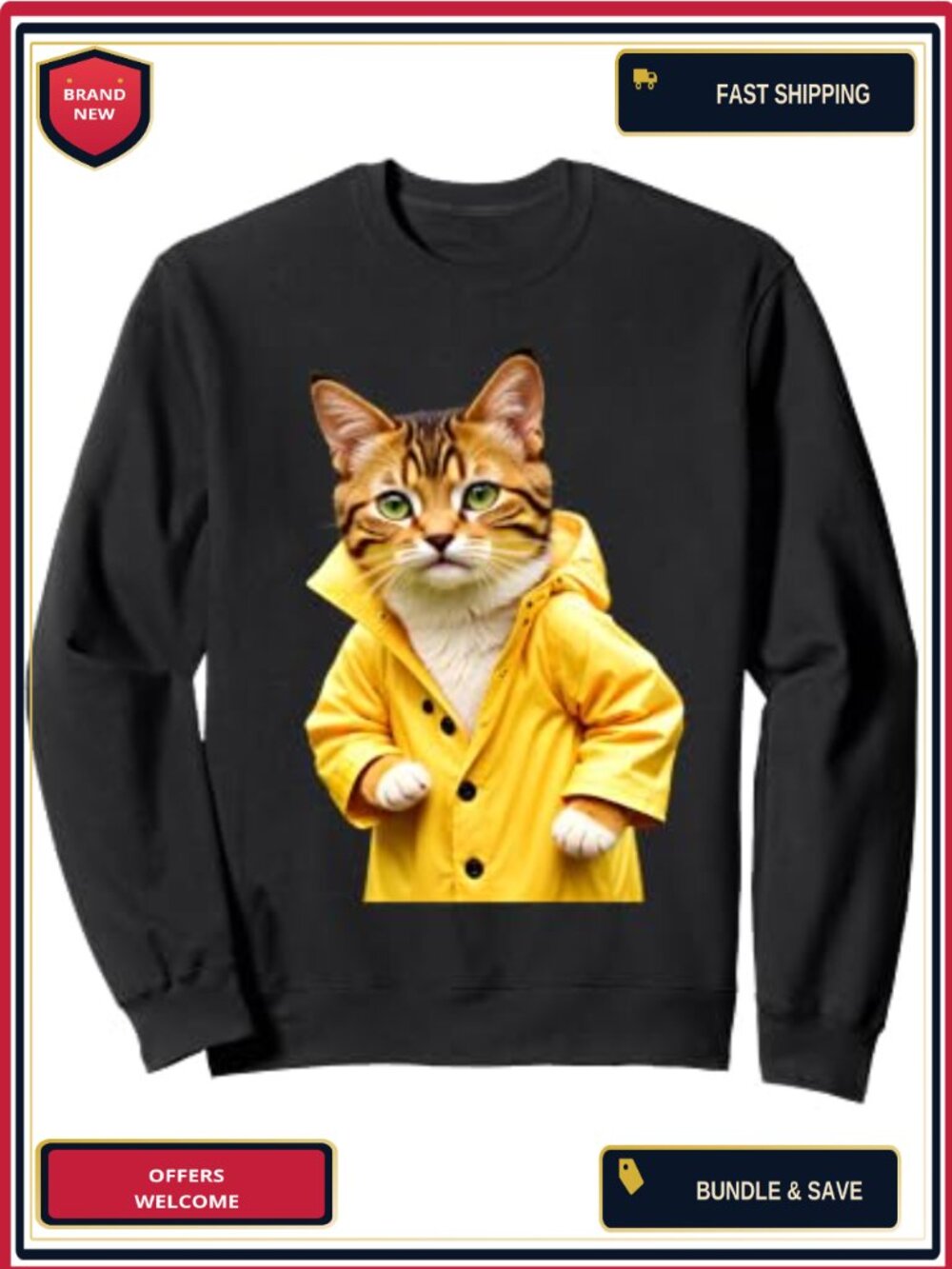 Funny Cat Raincoat Dancing Quirky Sweatshirt Cotton Polyester Classic Fit